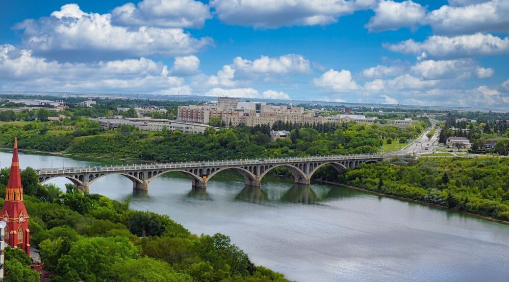 Arched bridge crossing the North Saskatchewan River beside Edmonton
